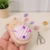 Cute Cat Pin Cushion Kit with 80 Craft Positioning Pins Needle Holders Wooden Base Adorable Pincushion for Quilting Needlepoint DIY Projects
