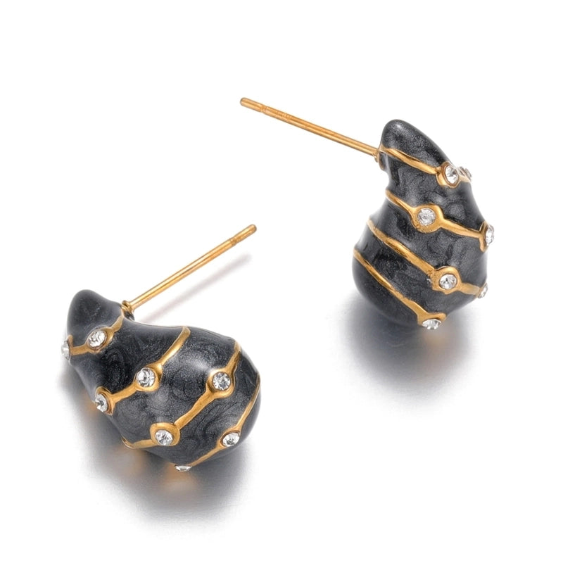 1 Pair Casual Minimalist Water Droplets Enamel Inlay 304 Stainless Steel Rhinestones Ear Studs