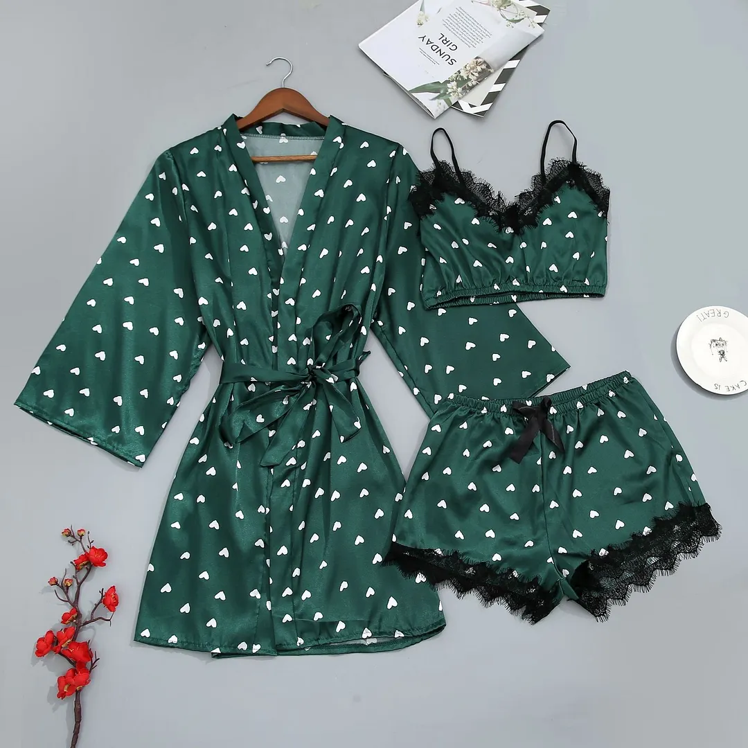 Churchf Direct Selling Love Summer Pajamas Set Tector Lace Ice Sling Skirt Home Dress Print