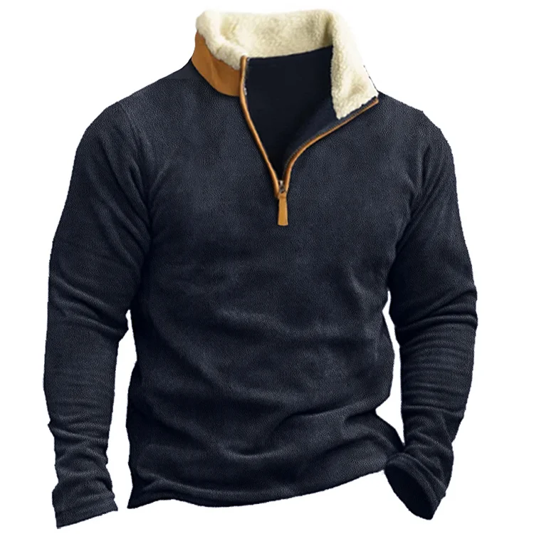 Men's Zip Collar Fleece Lamb Wool Thermal Sweatshirt abd3