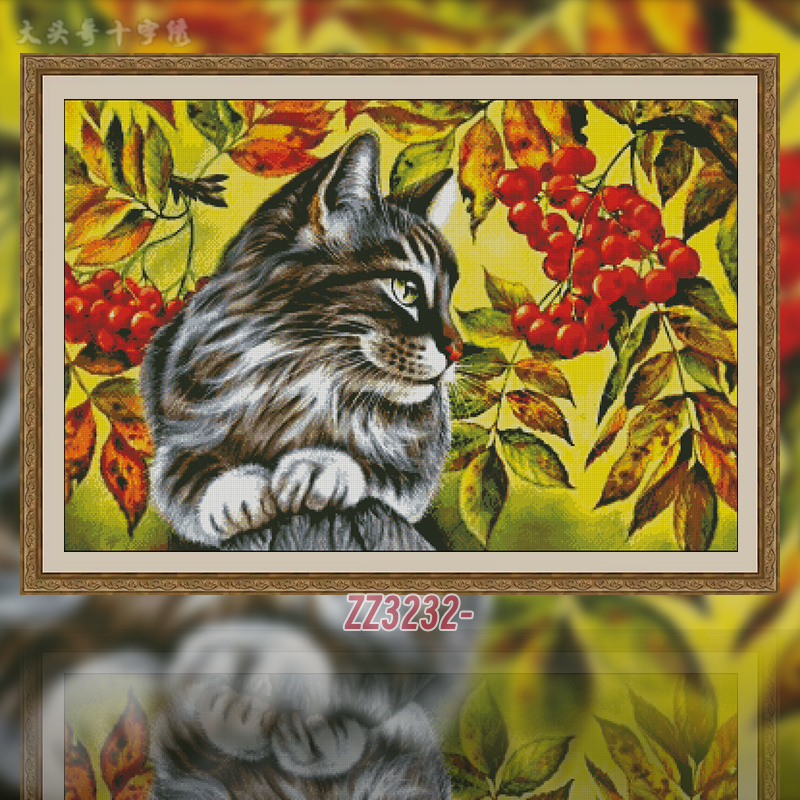 [ZZ3232-Cat on the Red Fruit Tree]  Painting Fairy Cross Stitch