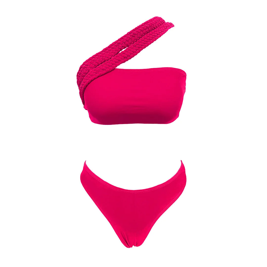 Uveng Single-Shoulder Rope Strap-Meared Solid Color Split Swimsuit Woman 2025 New Bikini