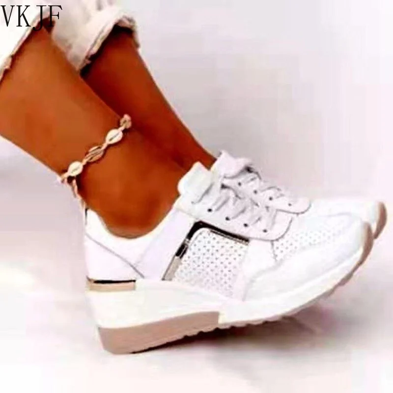 2021 New Women Sneakers Lace-Up Wedge Sports Shoes Women's Vulcanized Shoes Casual Platform Ladies Sneakers Comfy Females Shoes
