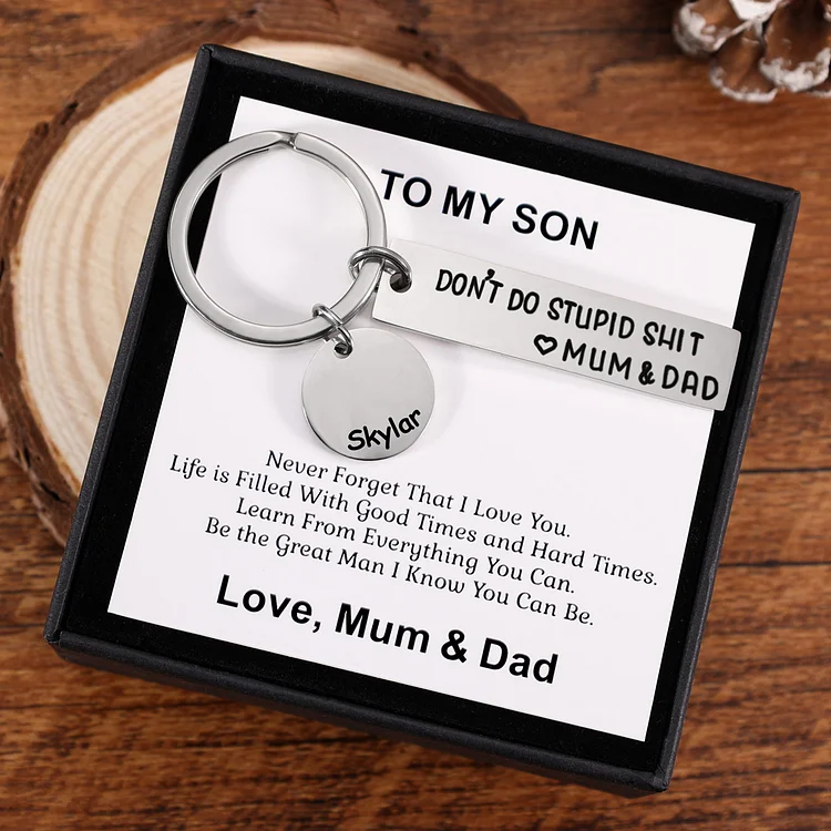 Personalized Don't Do Stupid Love Mom Keychain Funny Gift for Kids