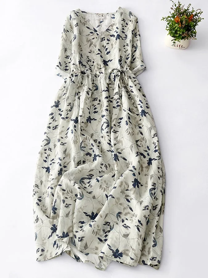 Printed Floral Lace Up Dress
