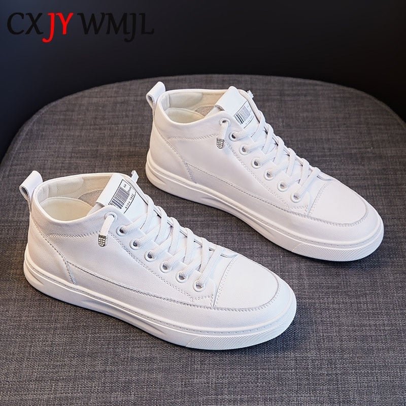 CXJYWMJL Genuine Leather Women Sneakers Autumn High Gang Vulcanized Shoes Fashion Ladies Sports Casual Little White Shoe Cowhide