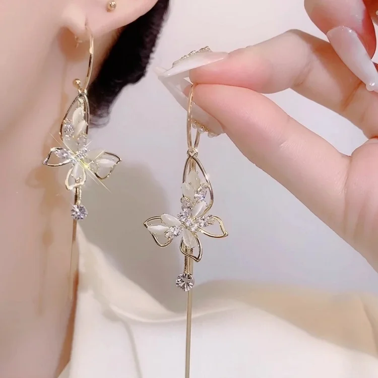 Opal Butterfly Tassel Earrings
