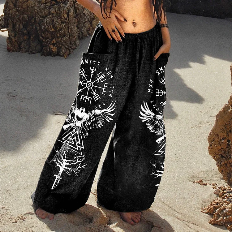 Wearshes Retro Tribal Viking Bird Life Of Tree Graphics Women'S Loose Pants