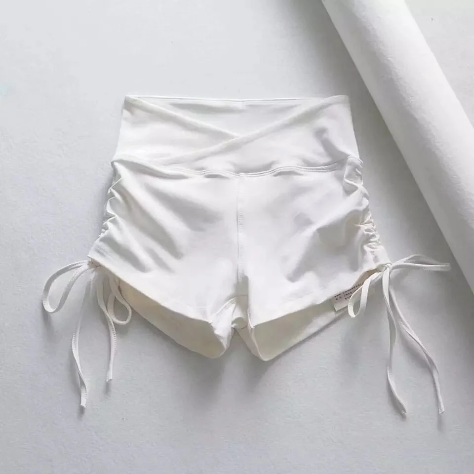 Summer high waist stretch tight super shorts female gym sports shorts drawstring lace shorts ins up to the same paragraph