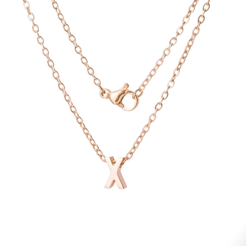 Stainless Steel Rose Gold Plated Minimalist Letter None Pendant Necklace