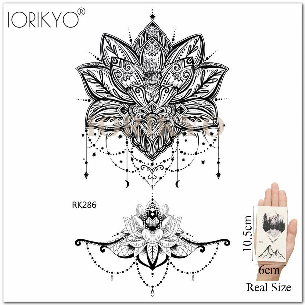 IORIKYO Sexy Watercolor Henna Flower Temporary Tattoo Stickers Women Arm Lotus Waterproof Tatoo Girls Fake Tattoo Small Chest