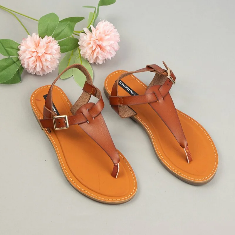 Tanguoant Trendy Women's Sandals Simple Design Ladies Beach Summer Shoes 2022 Gladiator Letaher Comfort Flat Open Toe Woman Flip Flops
