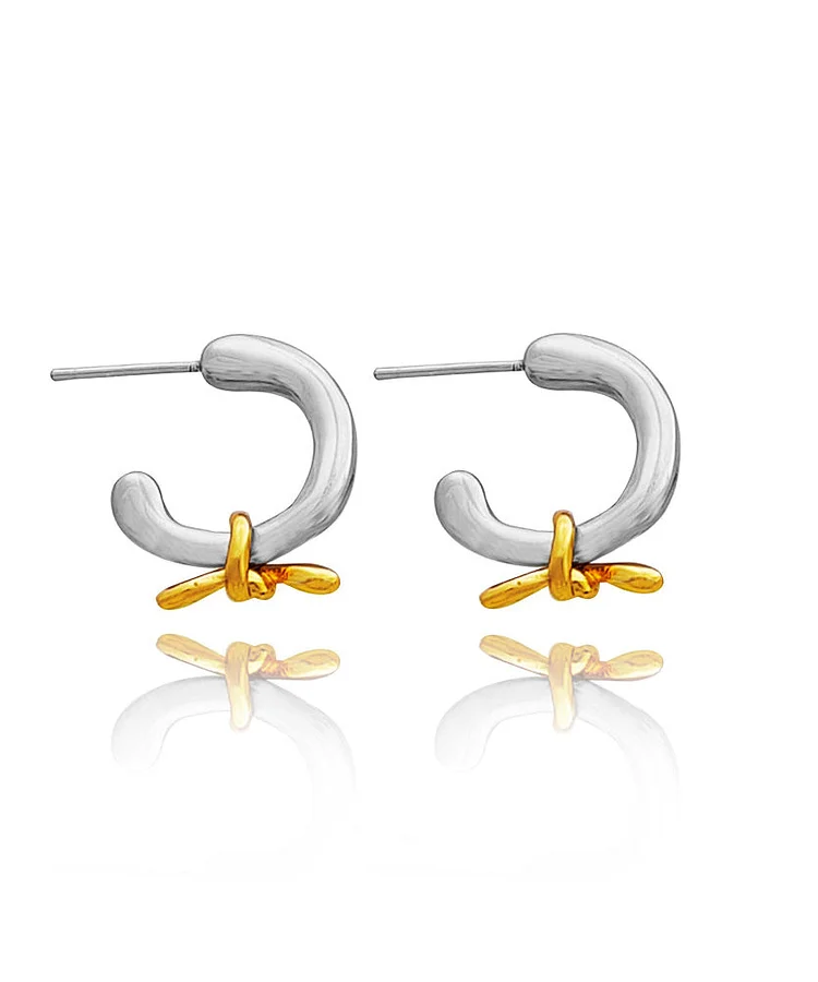 Simple Gold Patchwork Silk Copper Hoop Earrings