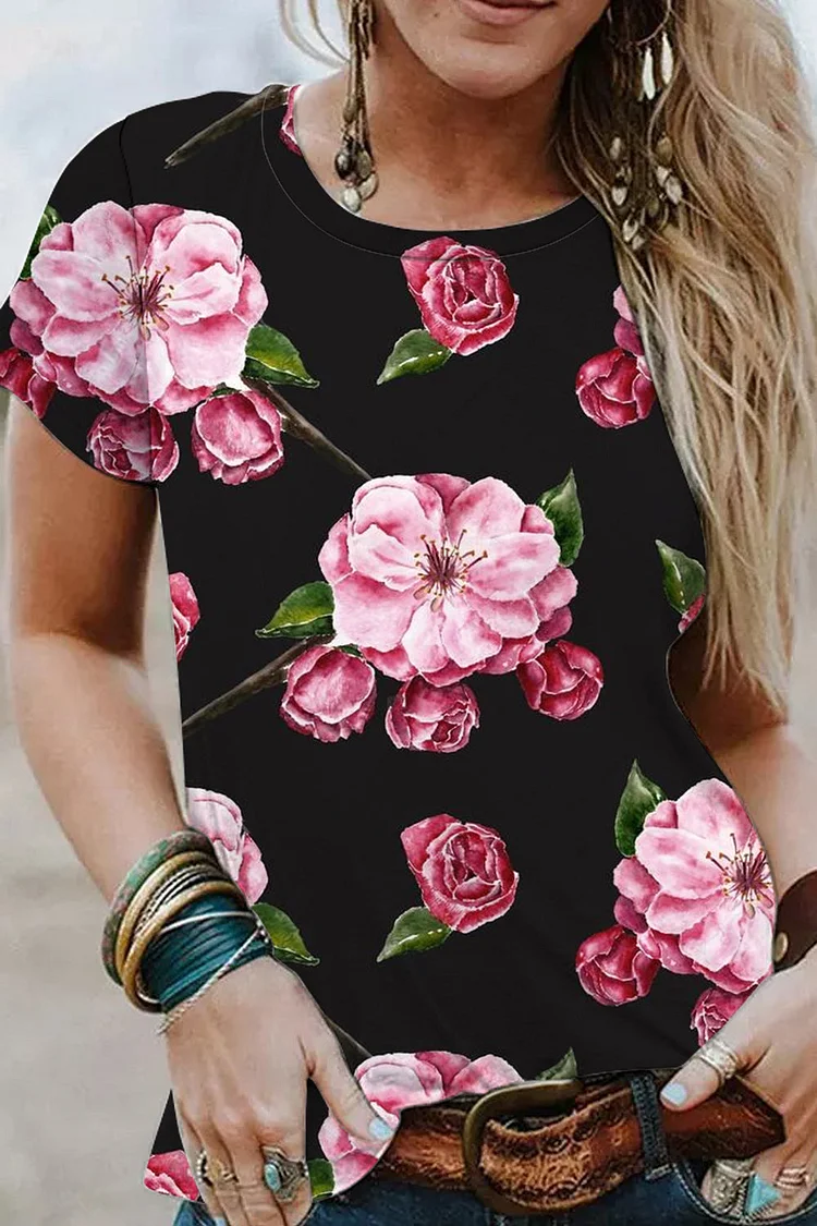 Valentine's Day Fashion Floral Print Vintage T-Shirt