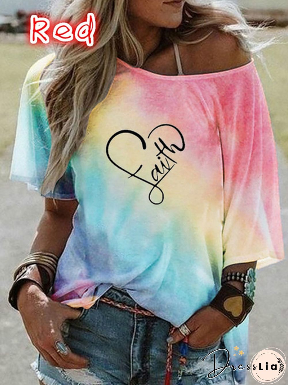 Ladies Faith Tees Plus Size Womens Fashion Tie-dyed Gradient Color Print Camisole Off The