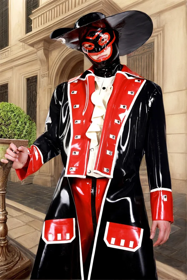 Men Red Latex Jacket Captain Hook Pirate Coat