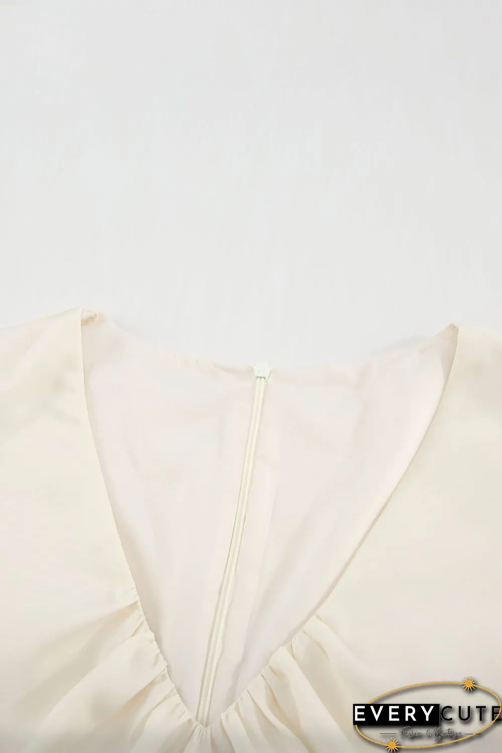 Satin Puff Sleeve V Neck Blouse