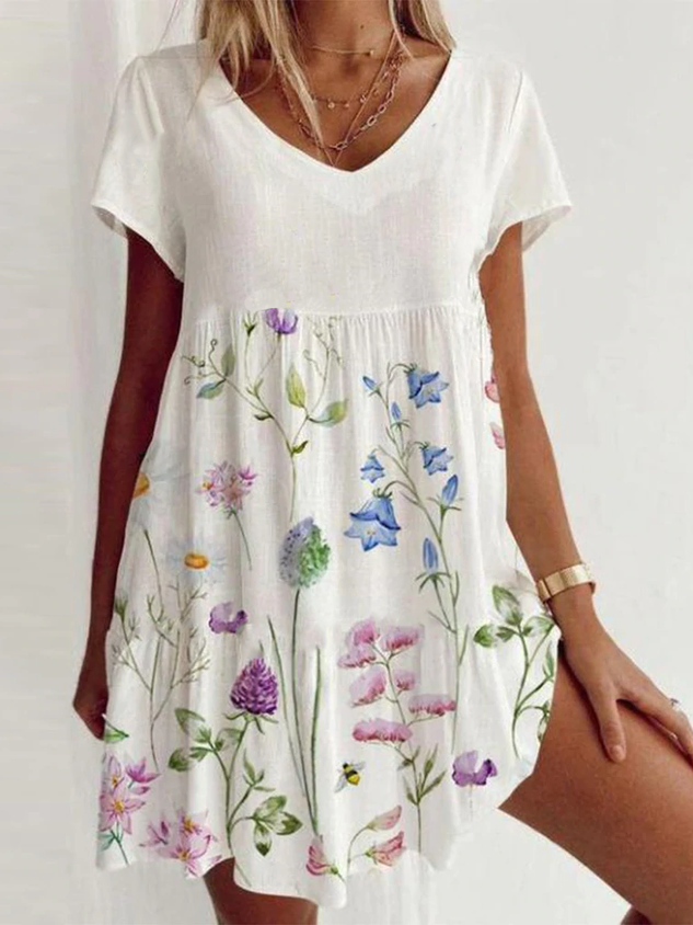 V Neck Casual Short Sleeve women Dress
