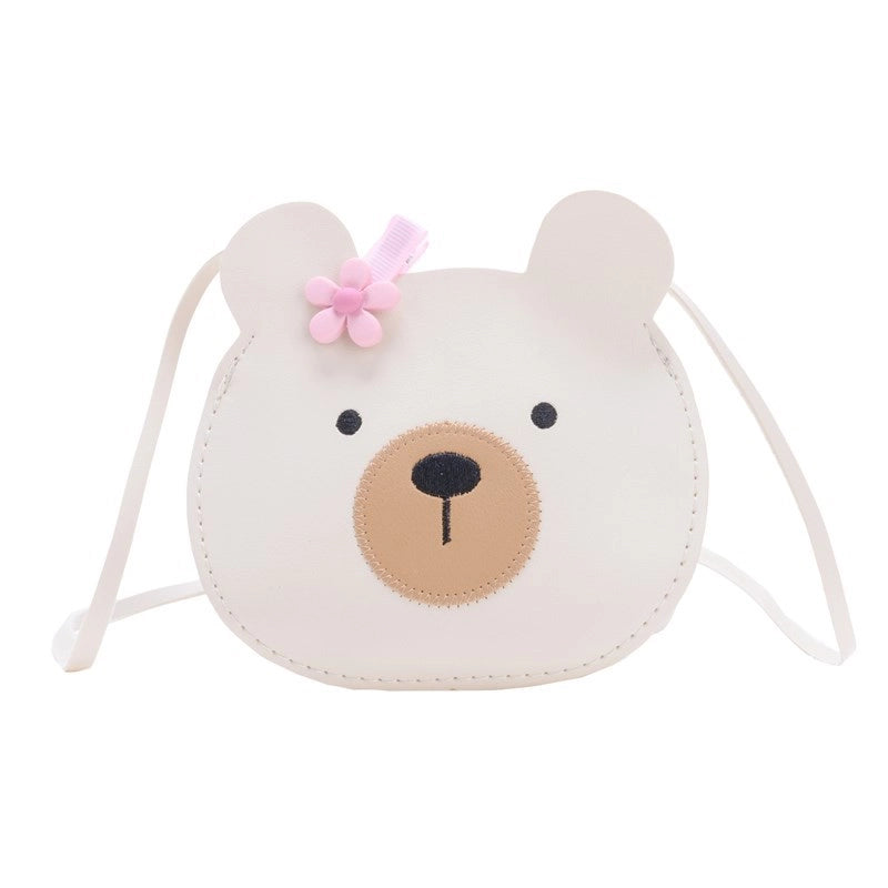 Kid’S Small Pu Leather Little Bear Cute Round Zipper Crossbody Bag