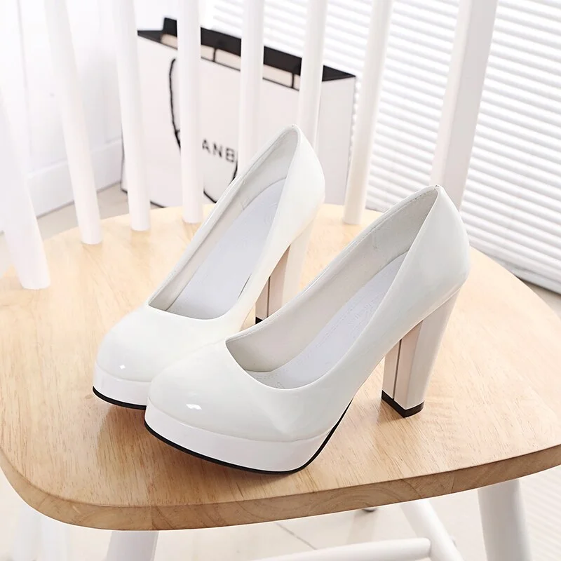 Qjong   High Heels Shoes Women White Wedding Shoes Thick High Heels Fashion Party Pumps Footwear Yellow Red Big Size 9 10 41 43