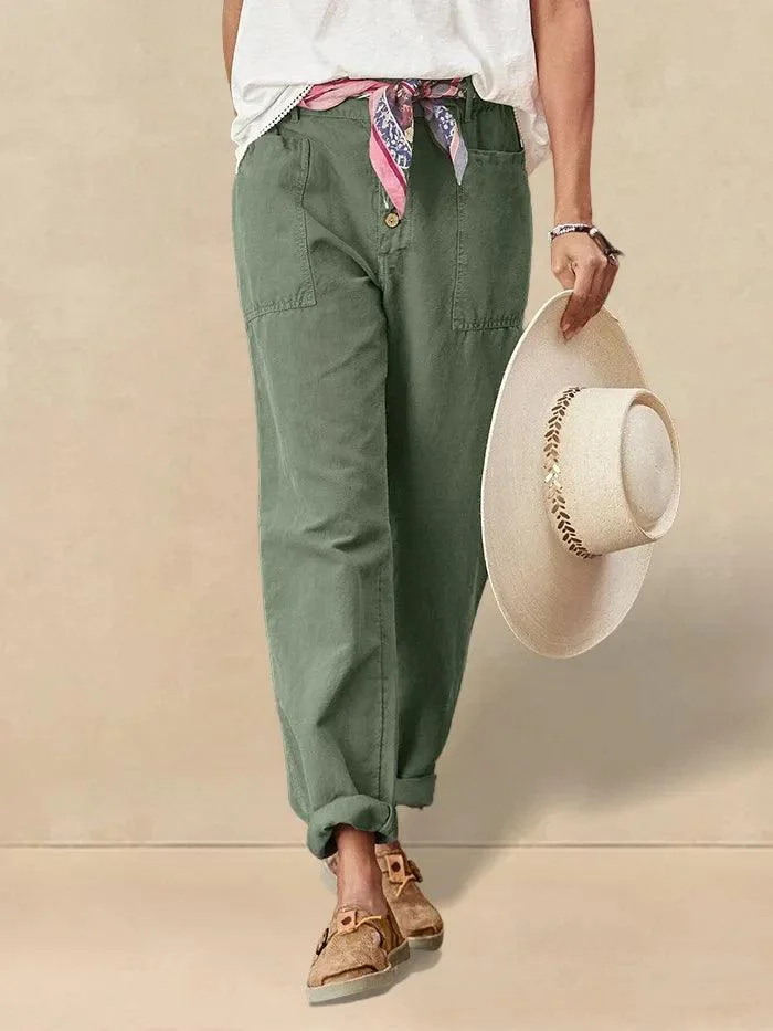 Linen Simple Button Trousers
