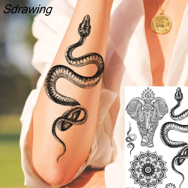 Sdrawing Henna Temporary Tattoos For Women Girls Feather Butterfly DreamCatcher Fake Gem Tattoo Sticker Chest Arm Tatoos Tribal 328-1