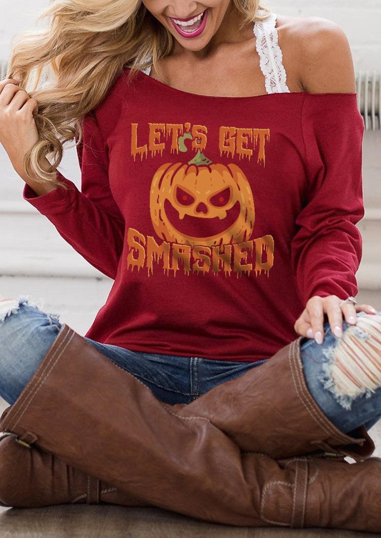 Let's Get Smashed Pumpkin Face Sweatshirt - Burgundy