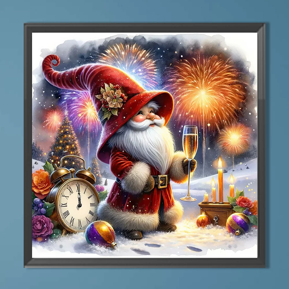 Diamond Painting - Full Round Drill - Gnome Clocks New Year(Canvas|40*40cm)