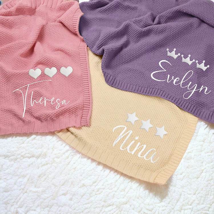 Personalized Baby Blanket with Name, Custom Knit Blanket with Embroidery, Soft Breathable Cotton Knit Baby Blanket, Newborn Baby Gift, Gifts for Baby Boy, Baby Girl, Birthday, Baby Shower