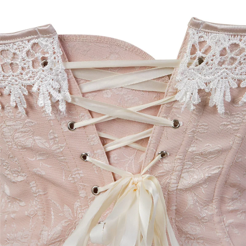 Billionm Corset Bustier with Lace Up Trim Satin Corsets Overbust Costumes Ladies Shaper Victorian Sexy Top Halloween Pink Corsage