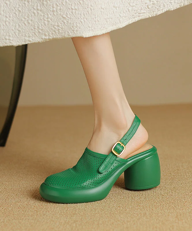 Novelty Green Hollow Out Splicing Buckle Strap Chunky Sandals