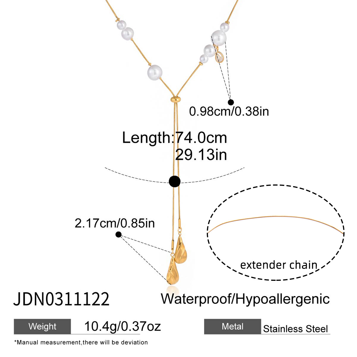 Designer classic feng shui teardrop-shaped zircon pearl necklace a luxurious and niche stainless steel jewelry for women