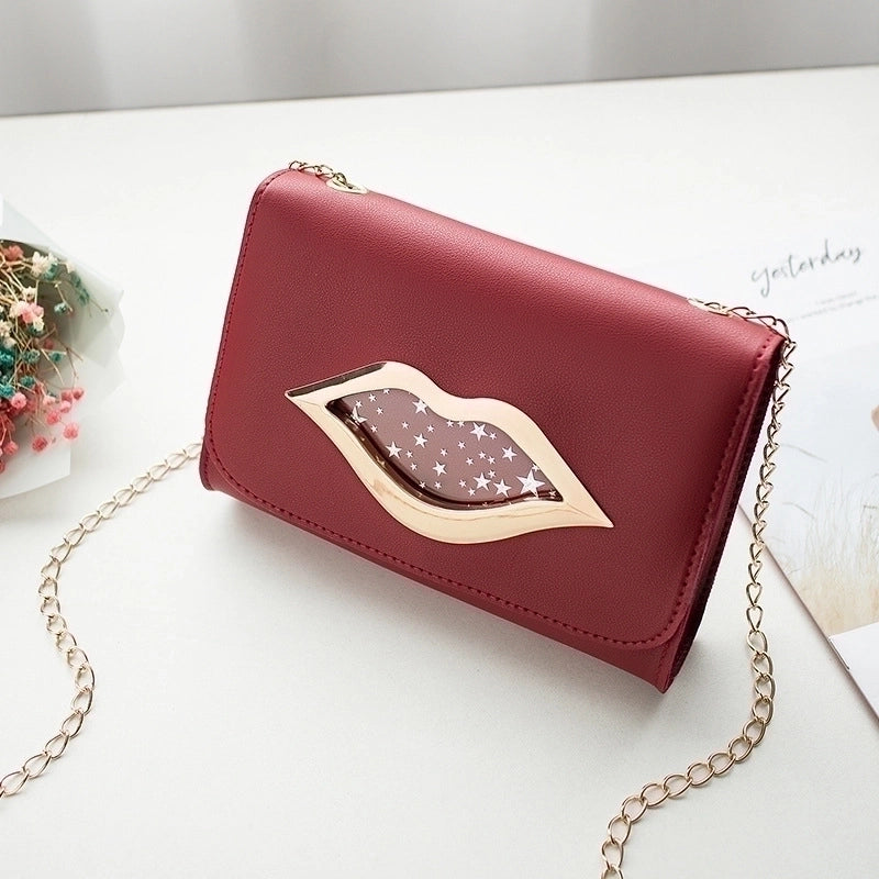 Women’s Small Pu Leather Lips Streetwear Square Magnetic Buckle Shoulder Bag Crossbody Bag Chain Bag