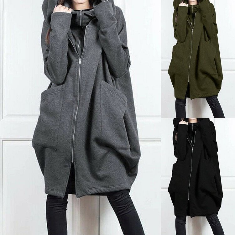 WOMEN FULL ZIP WARM POCKET HOODIE