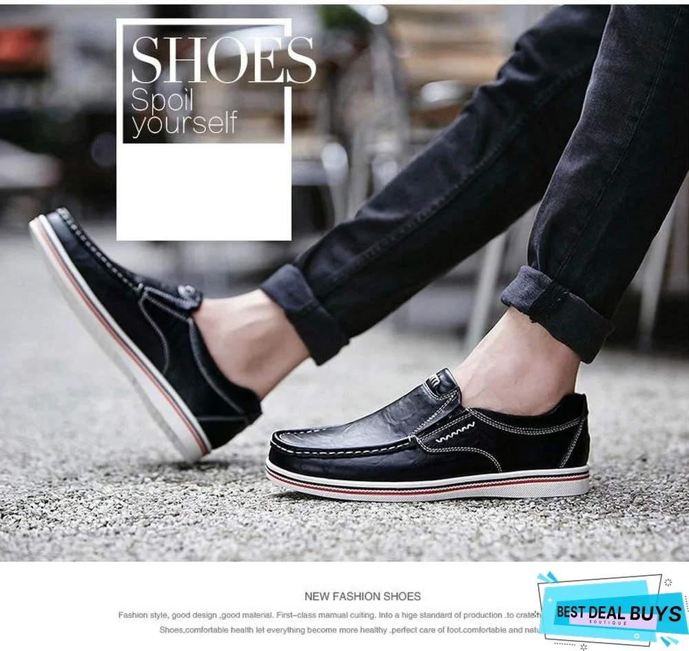 Leather Boat Shoes Casual Flats Moccasins Homme Driving Loafers Shoes Slip On Shoes