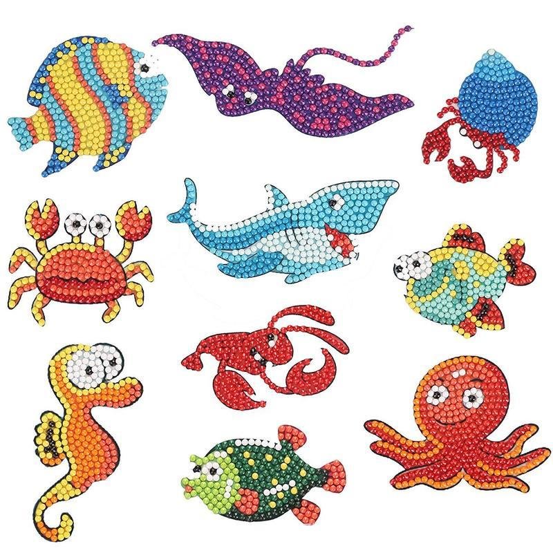 10pcs DIY Children Round Diamond Stickers Full Drill Diamond Painting Kits