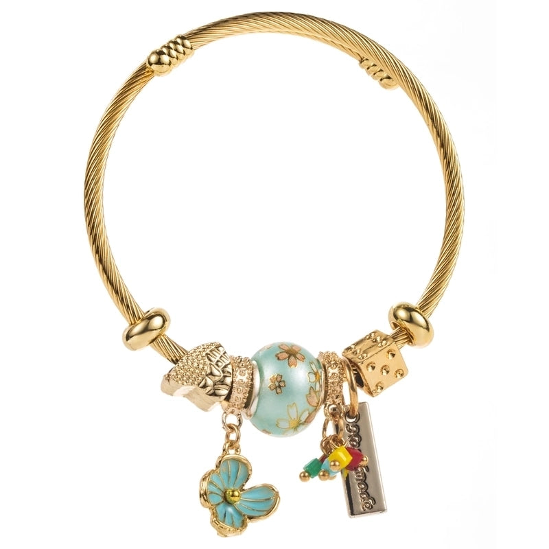 Casual Vacation Classic Style Flower Gold Plated Rhinestones 304 Stainless Steel Alloy Bangle