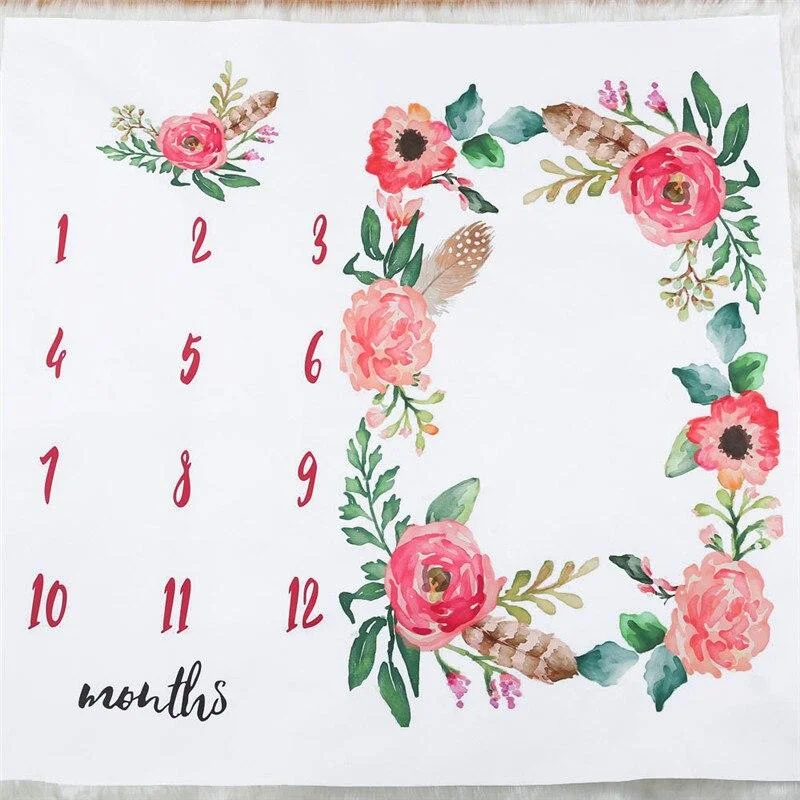 Cartoon Pattern Infant Baby Milestone Photo Props Background Blankets Backdrop Cloth Calendar Bebe Boy Girl Photo Accessories