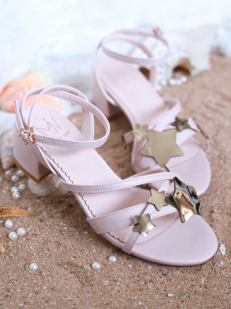 Mid-Heel Star Flash Ankle Strap Sandals BE1083