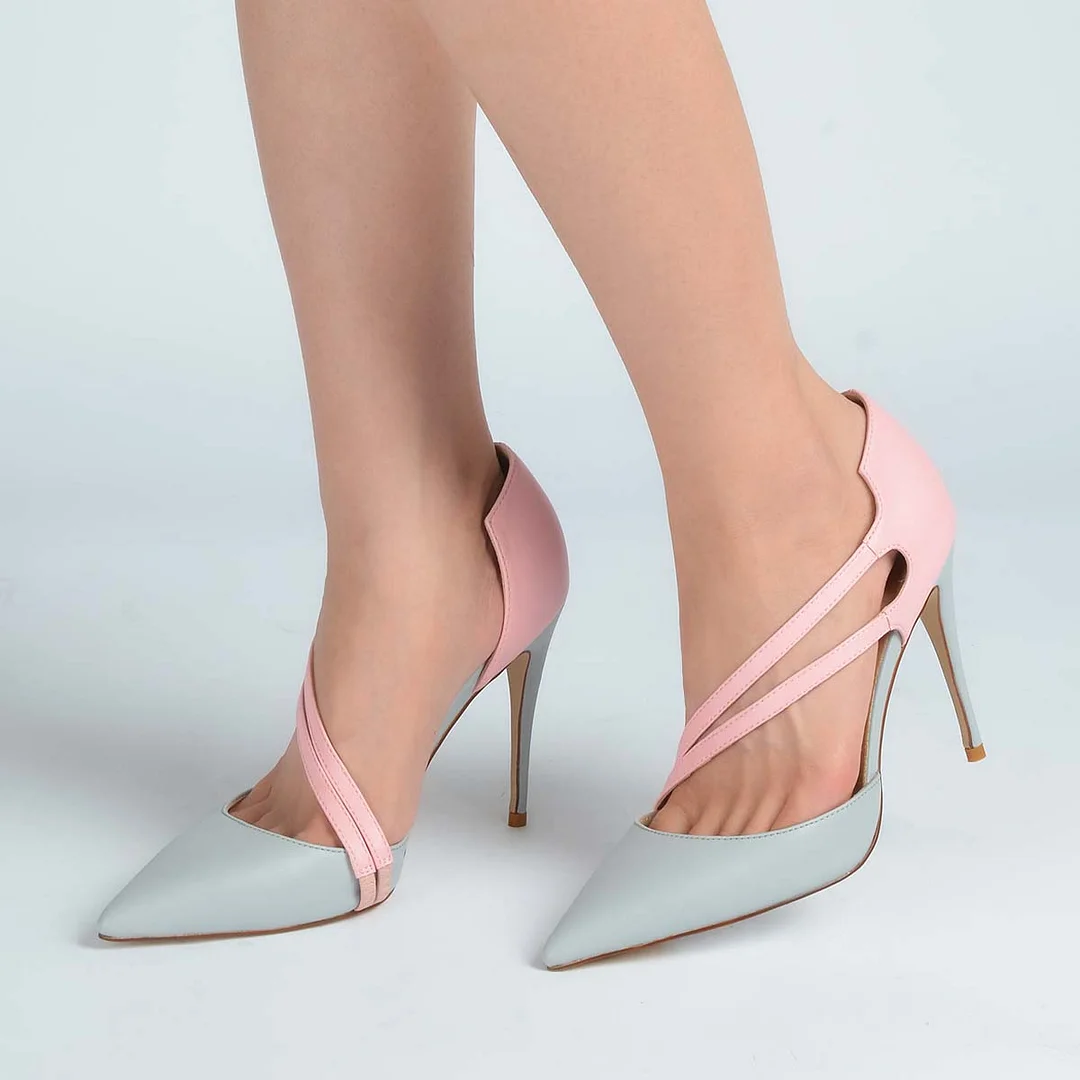 Grey And Pink D'orsay Strap Pumps Elegance Stiletto Heels