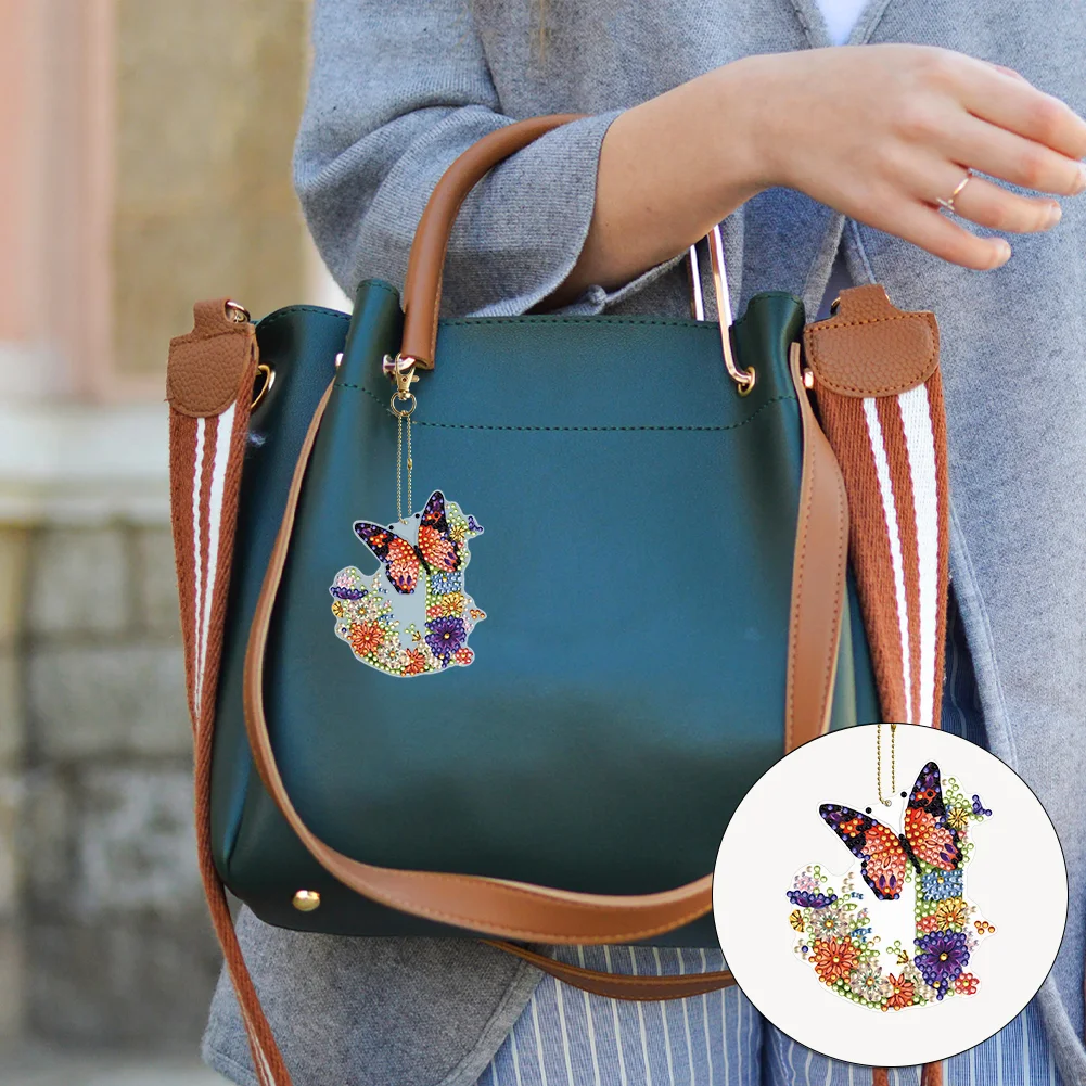 DIY J Diamond Art Key Rings Lettter Keychain Supplies Gift for Kids(Double Sided)