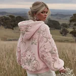 Women's Floral Embroidery Art Knitted Hooded Sweater - Image 2