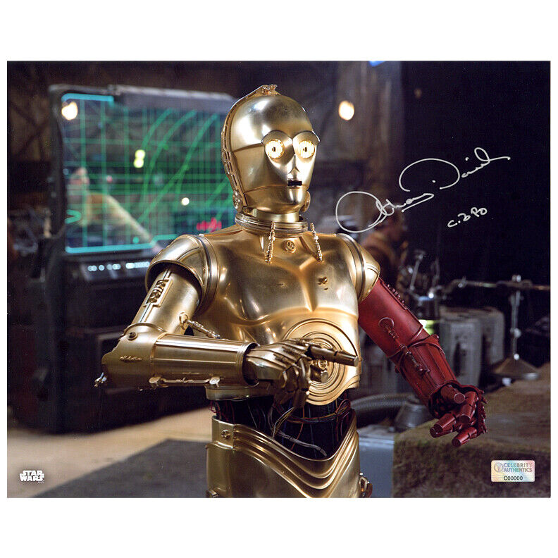 Anthony Daniels Autographed Star Wars C-3PO D’Qar Rebel Base 8x10 Photo Poster painting