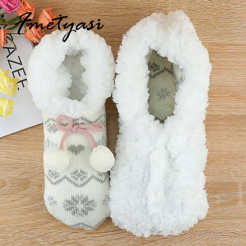 2021 Winter Slippers Women Cute Animal Slippers Floor Socks Slippers for Home Cartoon Warm Non-Slip Cotton fur slippers Couples