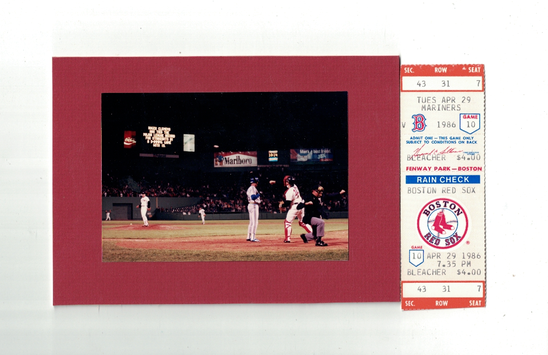 Roger Clemens Boston Red Sox 4/29/86 20 K Game Ticket W/Photo Poster painting