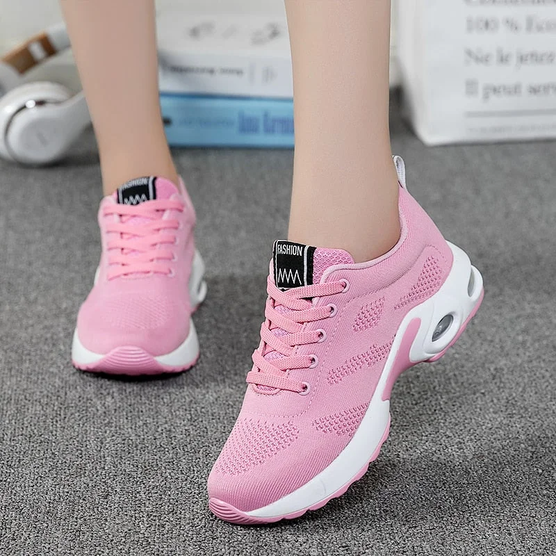Ladies Trainers Casual Mesh Sneakers Pink Women Flat Shoes Lightweight Soft Sneakers Breathable Footwear Basket Shoes Plus Size
