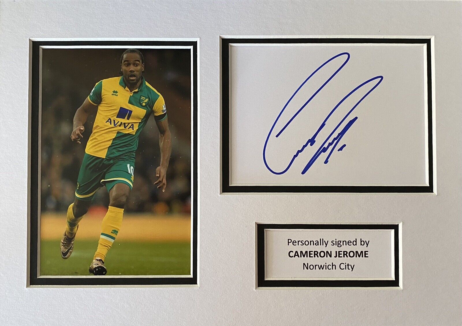 Cameron Jerome Hand Signed White Card In A4 Norwich City Mount Display