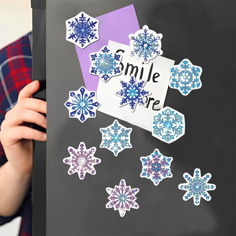12pcs DIY Snowflake Diamond Painting Magnets Refrigerator for Adult Kid Fridge Car