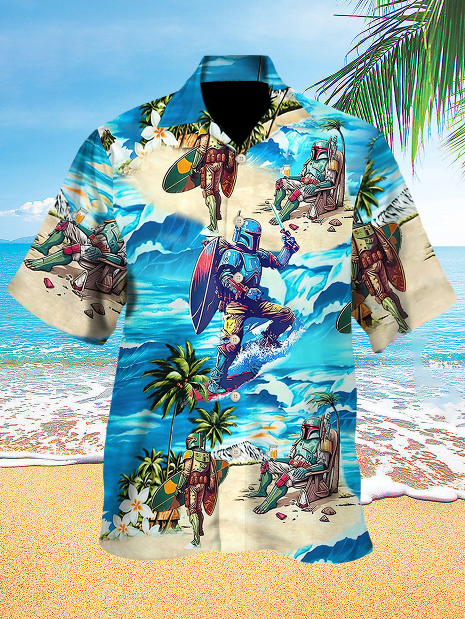 Men's Surf Hawaiian Print Short Sleeve Shirt PLUSCLOTHESMAN