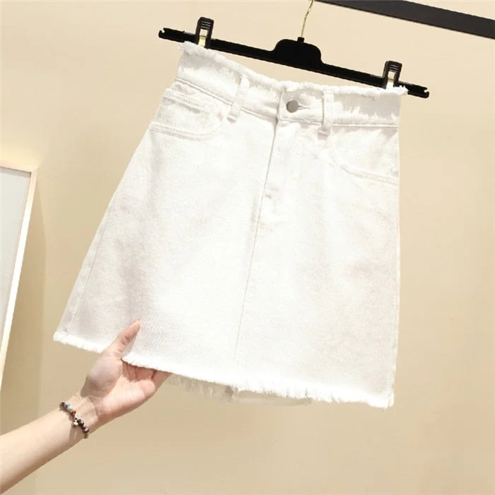 Plus Size Women's High Waist Denim Skirt 2020 New  Spring Summer Skirt Large Size Wild Bag Hip Casual A-Line Short Skirt Q61